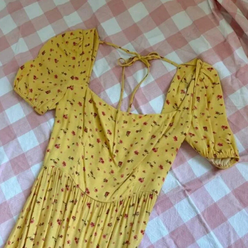 Reformation Mustard Floral Midi Dress - Size US 4 - Picture 7 of 8